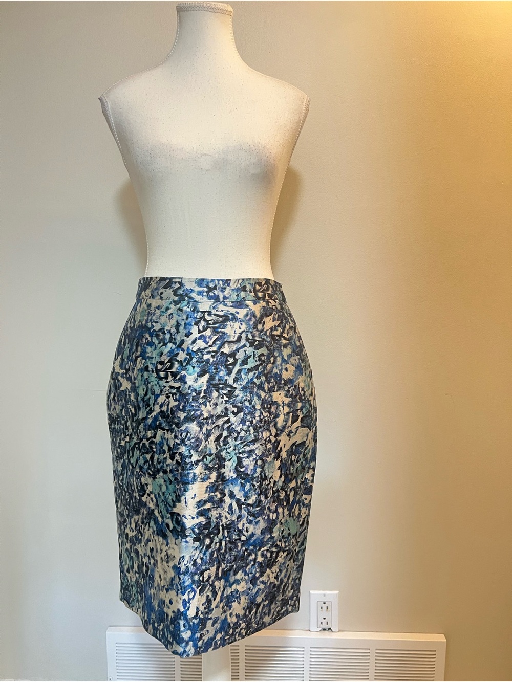 Reiss Blue Multi Abstract Pencil Skirt